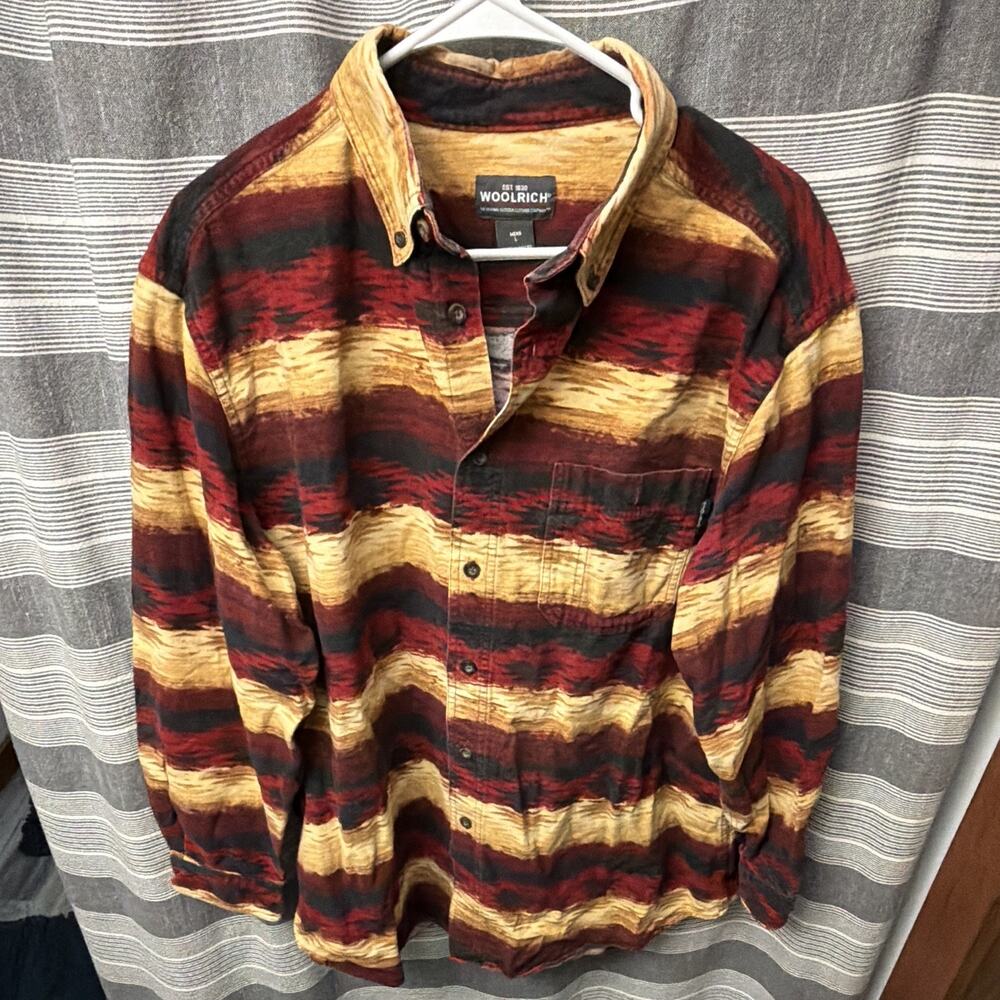 Woolrich Men’s Large Southwestern Stripe Shirt Red Gold Black Long Sleeve